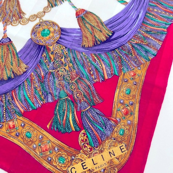 Celine Paris Vintage Handkerchief Pink Cotton Square Bandana Scarf  Size 18.5” - Picture 4 of 9